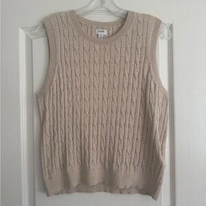 NWOT J Crew M Cable Knit Sleeveless Sweater Beige Light Tan Khaki Cardigan S